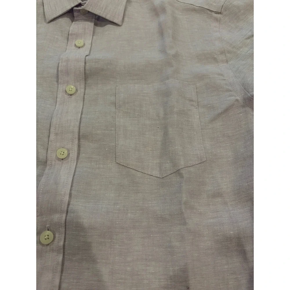 UNTUCKit Cameron Linen Short Sleeve Shirt Purple Regular Fit 40878 Mens Medium